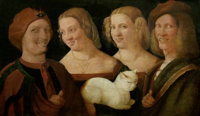 Four People Laughing at the Sight of a Cat by Niccolo Frangipane